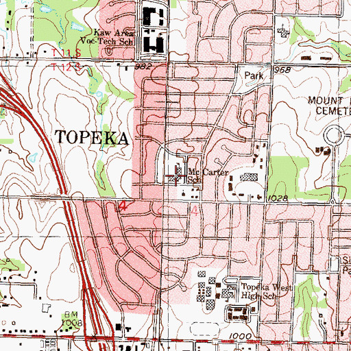 Topographic Map of McCarter School, KS