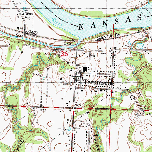 Topographic Map of Tecumseh United Methodist Church, KS