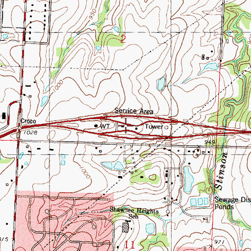 Topographic Map of Topeka Service Area, KS
