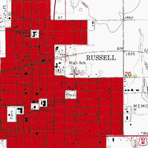 Topographic Map of Russell High School, KS