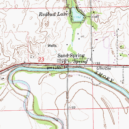 Topographic Map of Sand Spring, KS