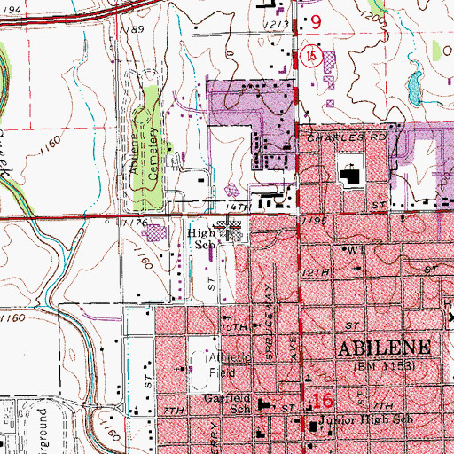 Topographic Map of Abilene High School, KS