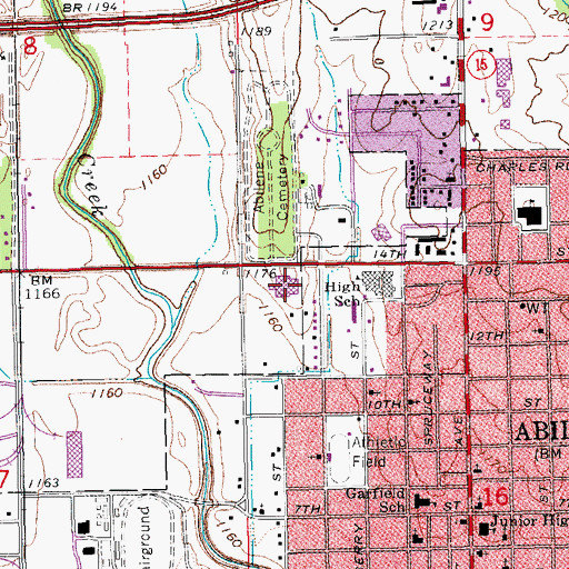 Topographic Map of Abilene Middle School, KS