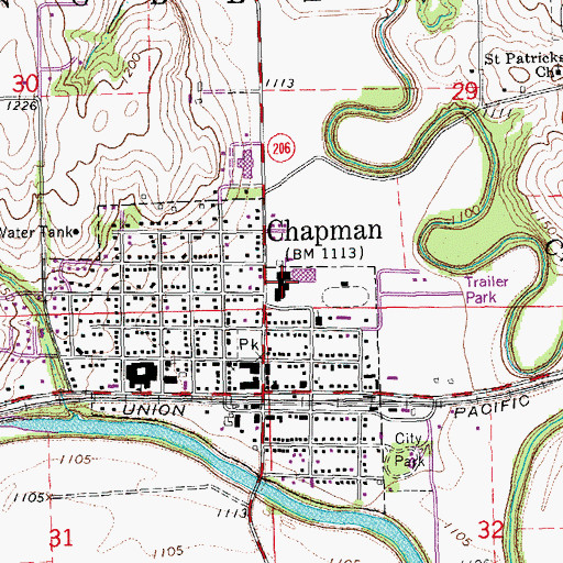 Topographic Map of Chapman Middle School, KS