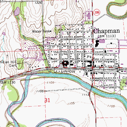 Topographic Map of Chapman High School, KS