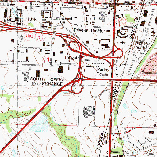 Topographic Map of South Topeka Interchange, KS