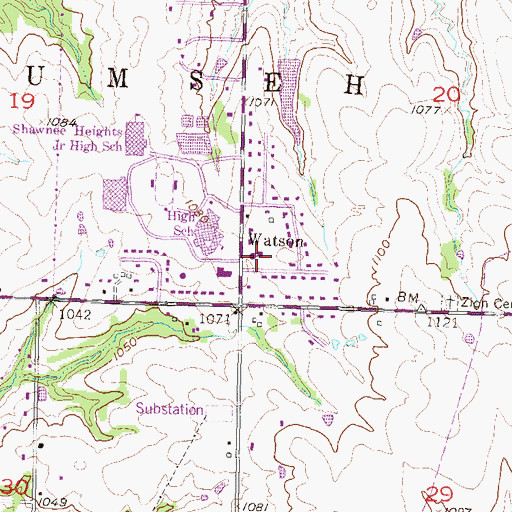 Topographic Map of Shawnee Heights United Methodist Church, KS