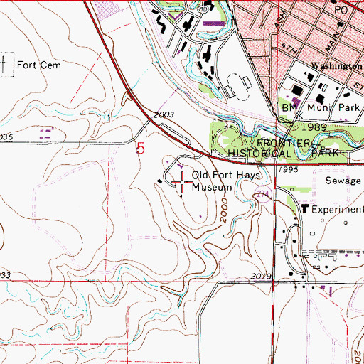 Topographic Map of Old Fort Hays, KS