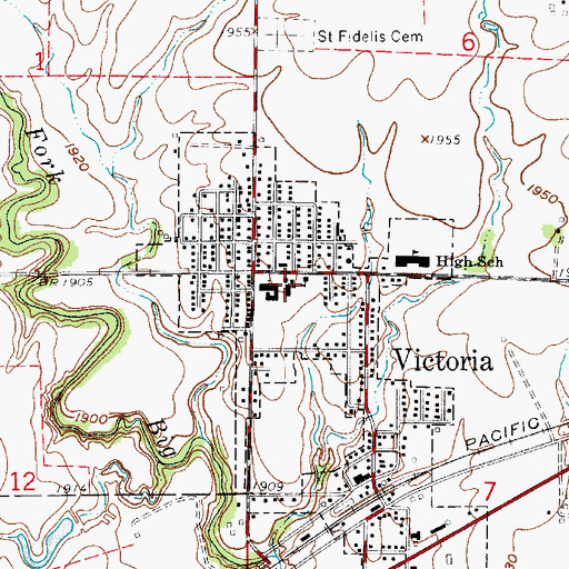 Topographic Map of Victoria Elementary School, KS