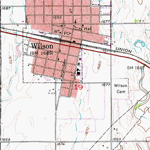 Topographic Map of Wilson Junior / Senior High School, KS