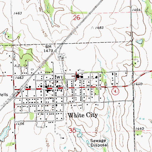 Topographic Map of White City High School, KS