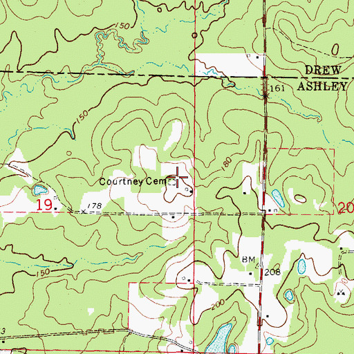 Topographic Map of Courtney Cemetery, AR