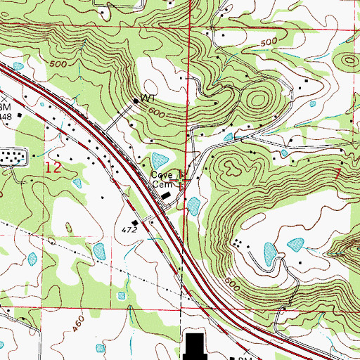 Topographic Map of Cove Cemetery, AR