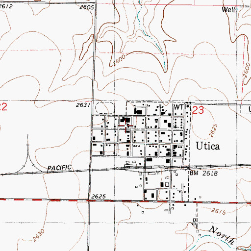 Topographic Map of Utica High School, KS