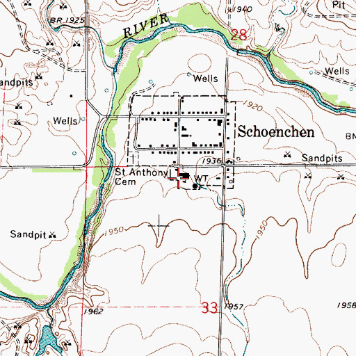 Topographic Map of Schoenchen Elementary School, KS