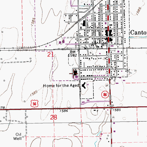Topographic Map of Canton - Galva Junior / Senior High School, KS