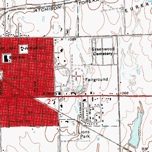Topographic Map of Eureka Downs, KS