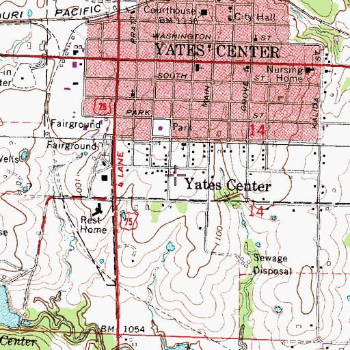 Topographic Map of Yates Center Elementary School, KS