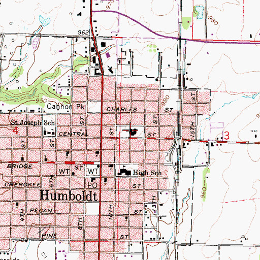 Topographic Map of Humboldt Elementary School, KS