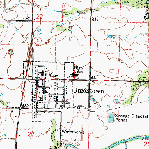 Topographic Map of Uniontown High School, KS