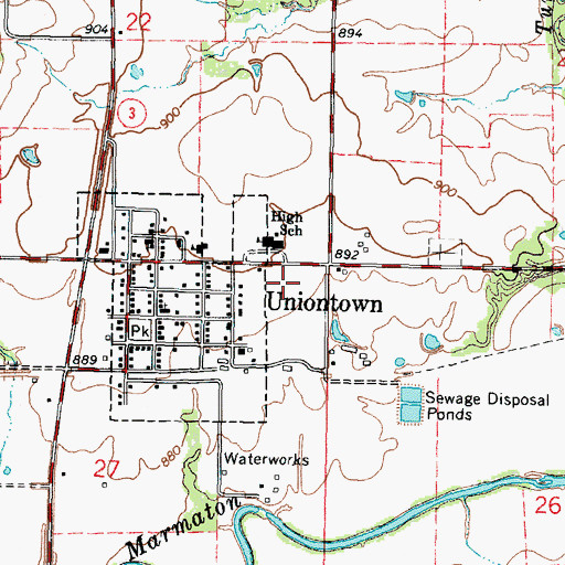 Topographic Map of West Bourbon Elementary School, KS