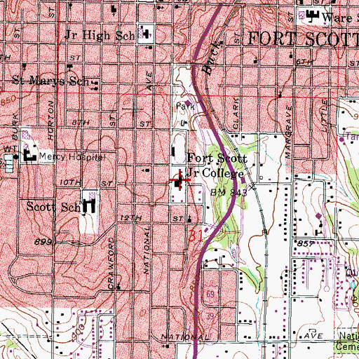 Topographic Map of Fort Scott High School, KS