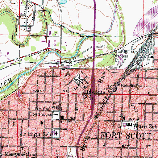 Topographic Map of Fort Scott National Historic Site, KS