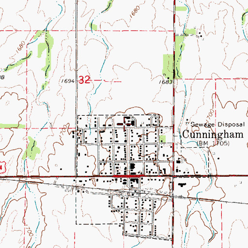 Topographic Map of Cunningham High School, KS