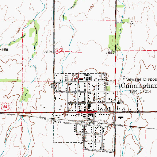 Topographic Map of Cunningham Elementary School, KS