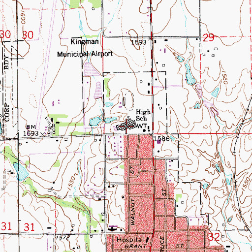 Topographic Map of Kingman High School, KS