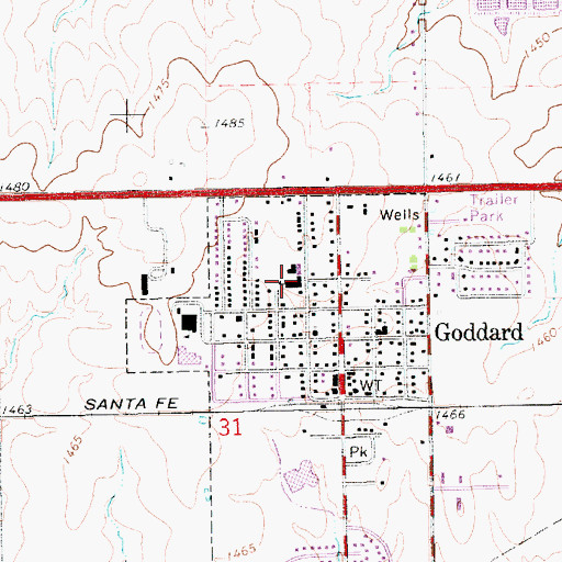 Topographic Map of Goddard Intermediate School, KS