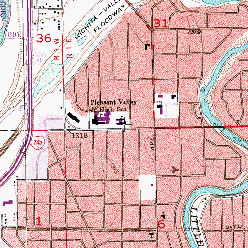 Topographic Map of Pleasant Valley Elementary School, KS