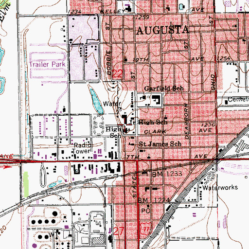 Topographic Map of Augusta Middle School, KS