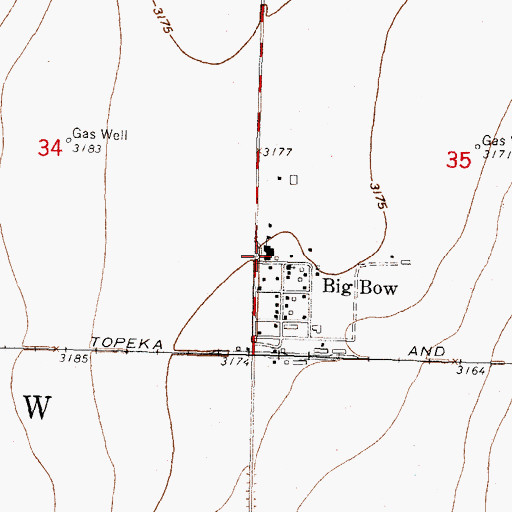 Topographic Map of Big Bow Elementary School, KS