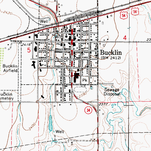 Topographic Map of Bucklin High School, KS