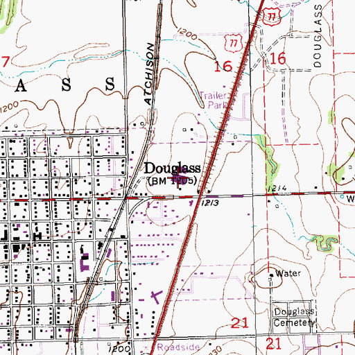Topographic Map of Douglass High School, KS