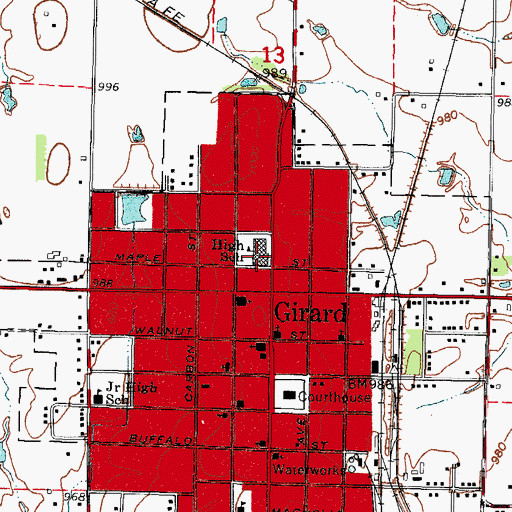 Topographic Map of Girard High School, KS