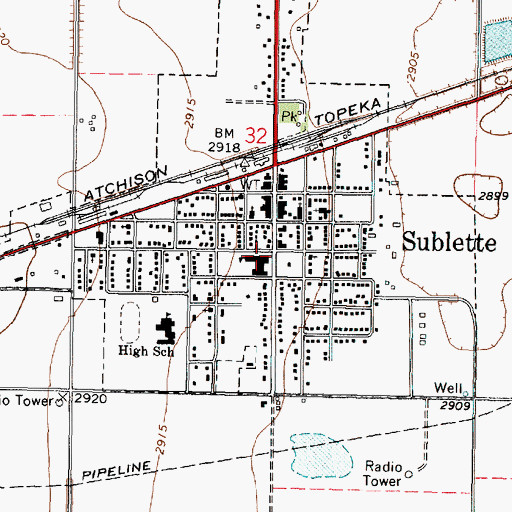 Topographic Map of Sublette Elementary School, KS