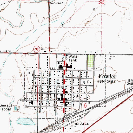 Topographic Map of Fowler High School, KS