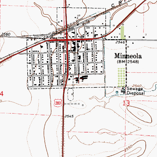 Topographic Map of Minneola High School, KS