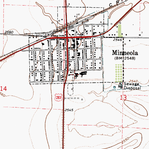 Topographic Map of Minneola Elementary School, KS
