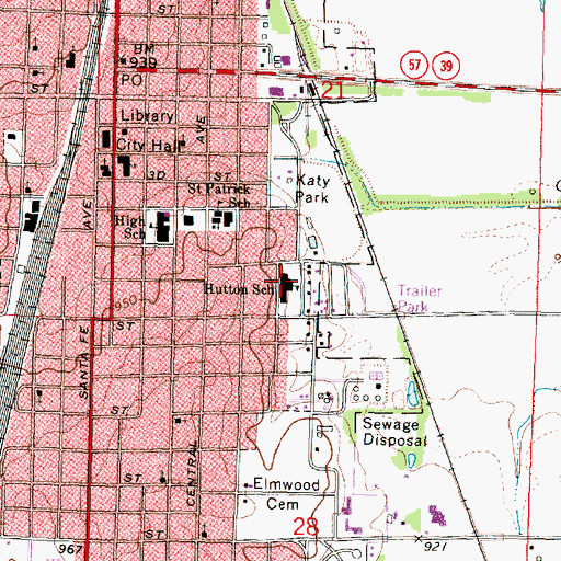 Topographic Map of Hutton Elementary School, KS