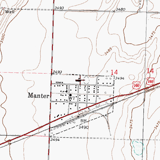 Topographic Map of Manter Elementary School (historical), KS