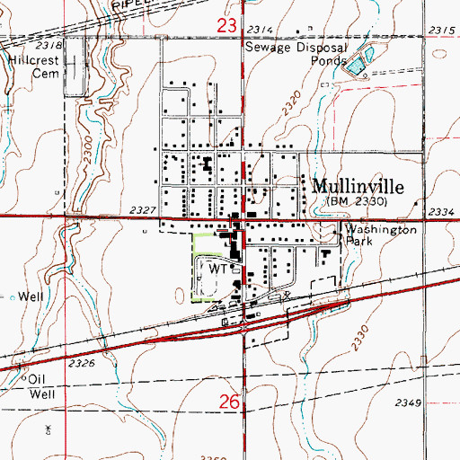 Topographic Map of Mullinville Elementary School, KS