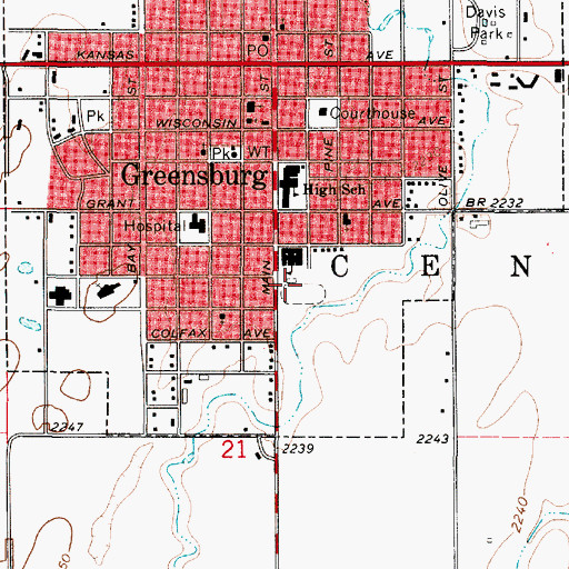 Topographic Map of Kiowa County High School, KS