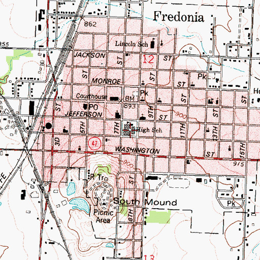 Topographic Map of Fredonia Middle School, KS