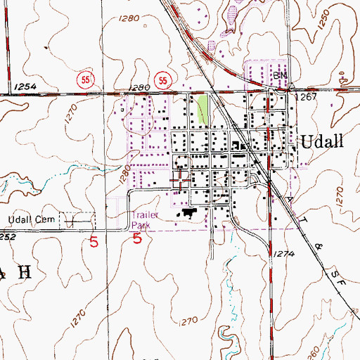 Topographic Map of Udall Elementary School, KS