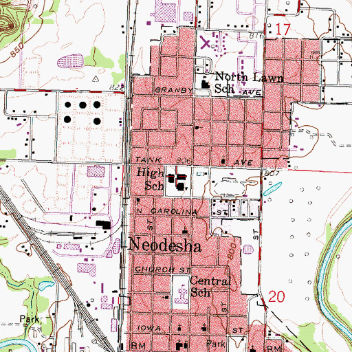 Topographic Map of Neodesha High School, KS
