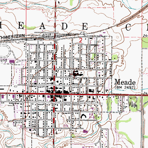 Topographic Map of Meade Elementary / Junior High School, KS