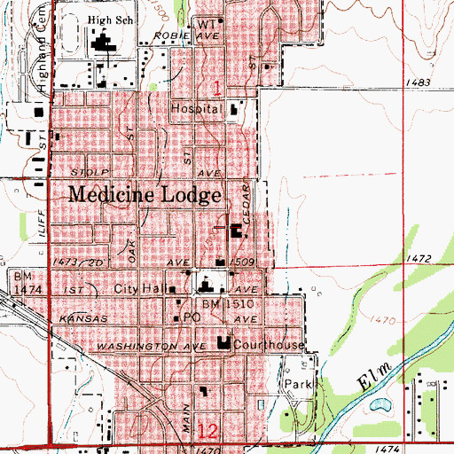 Topographic Map of Medicine Lodge Grade School, KS